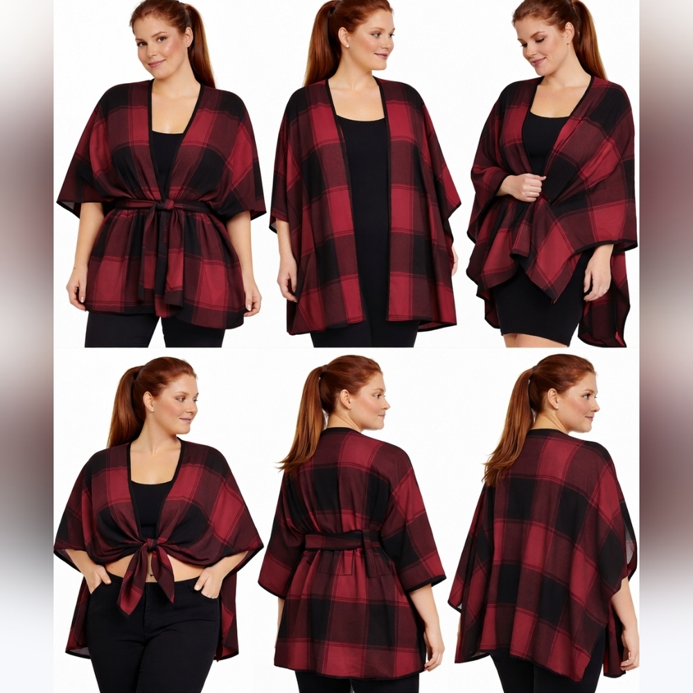 Wonderly Cape Check Plaid Blanket Topper Bolero Shrug Sweater Small + Plus Size